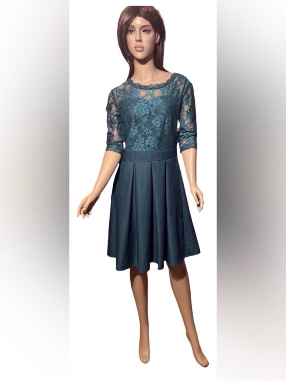 Teal Lace Fit-and-Flare Dress